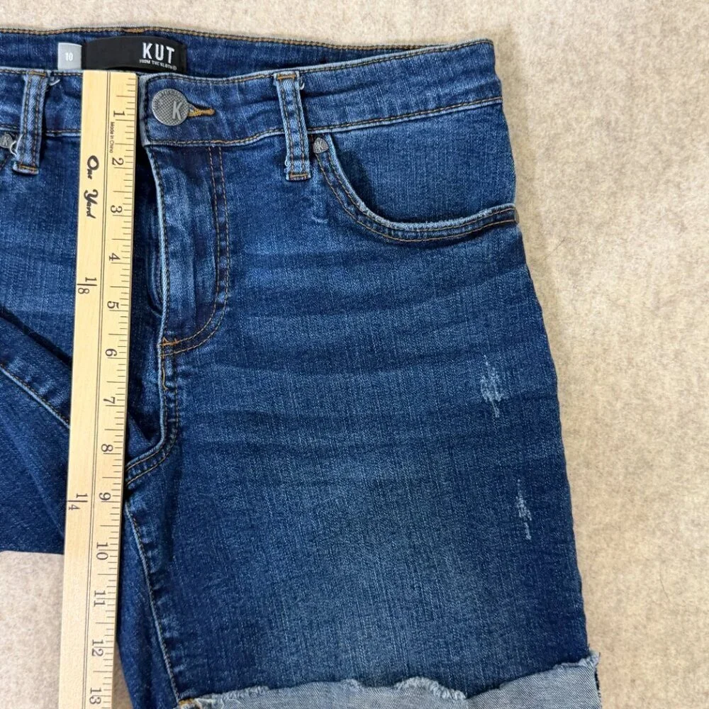 KUT From The Kloth Denim Shorts Size 10 Distressed Cuffed Stretch - Picture 14 of 15